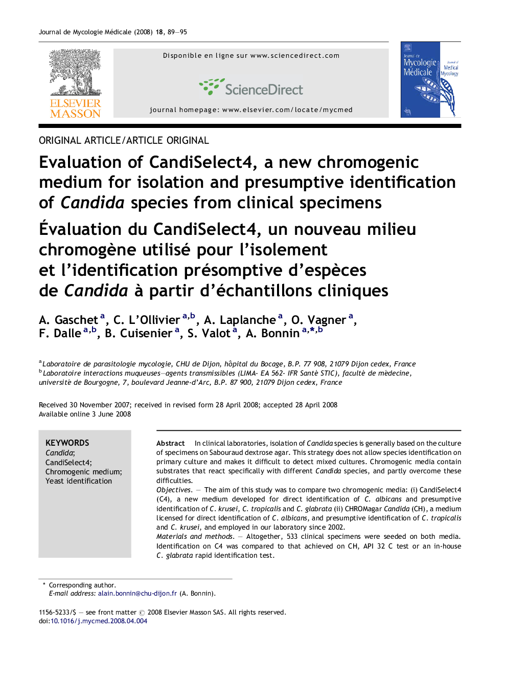 Evaluation of CandiSelect4, a new chromogenic medium for isolation and presumptive identification of Candida species from clinical specimens