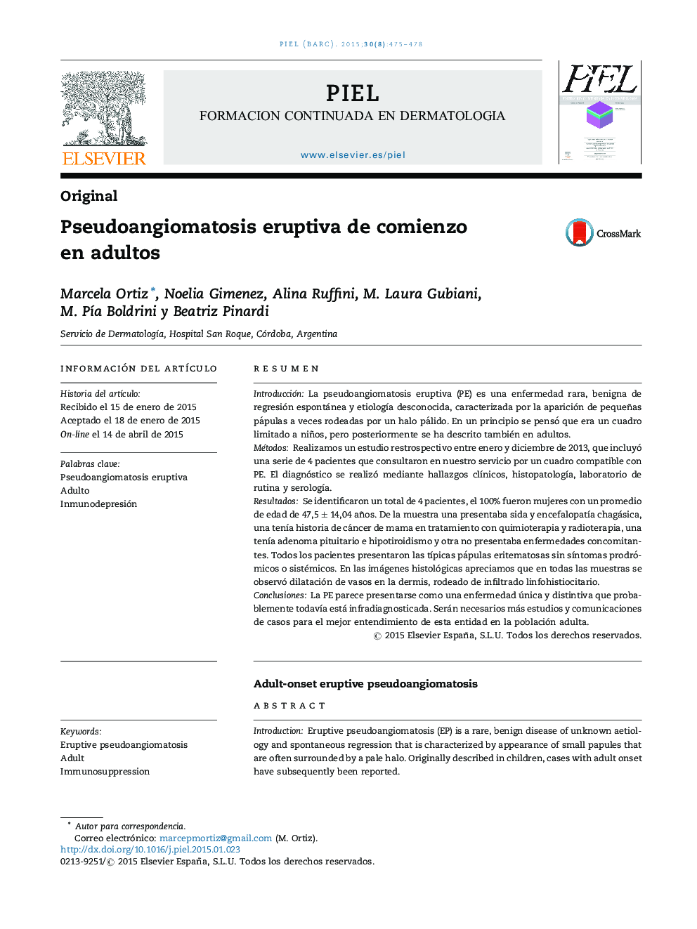 Pseudoangiomatosis eruptiva de comienzo en adultos