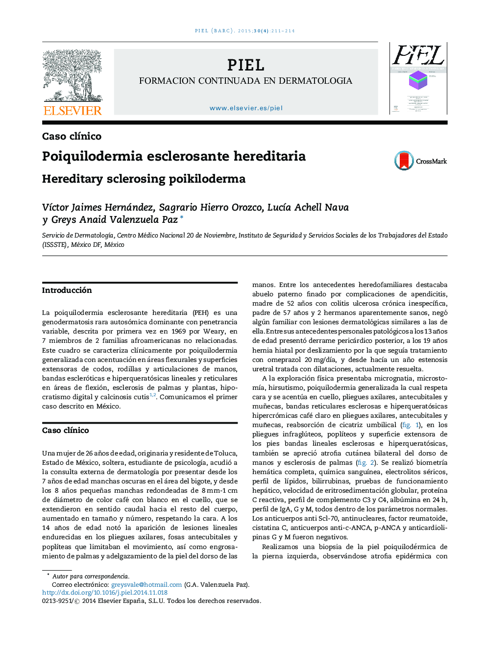 Poiquilodermia esclerosante hereditaria