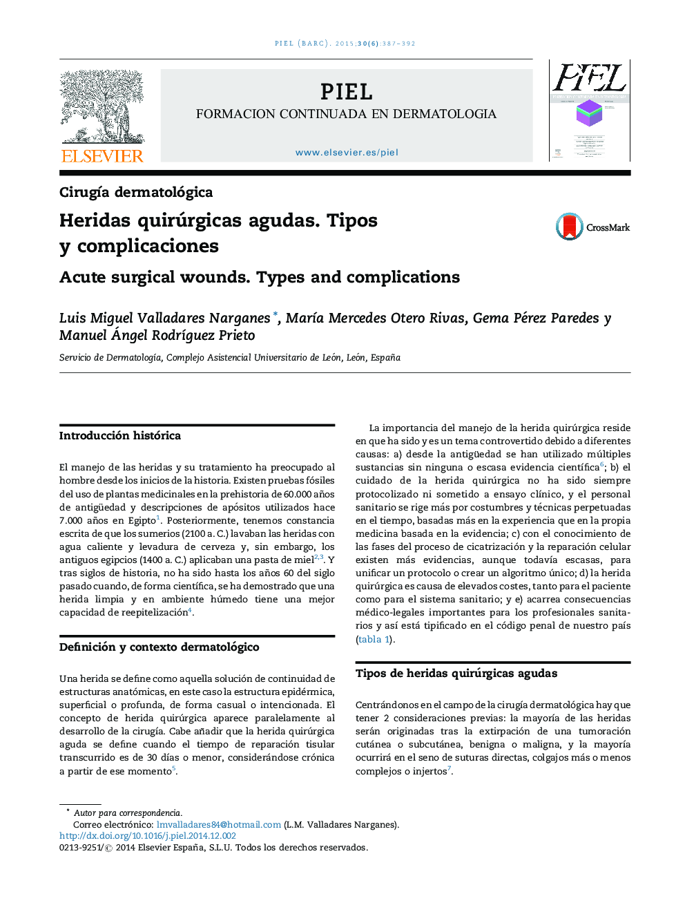 Heridas quirúrgicas agudas. Tipos y complicaciones