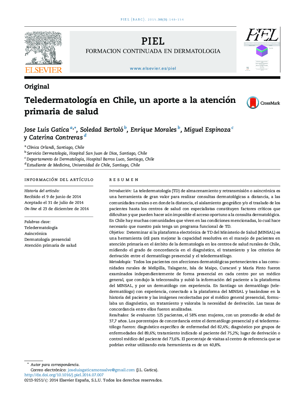 TeledermatologÃ­a en Chile, un aporte a la atención primaria de salud