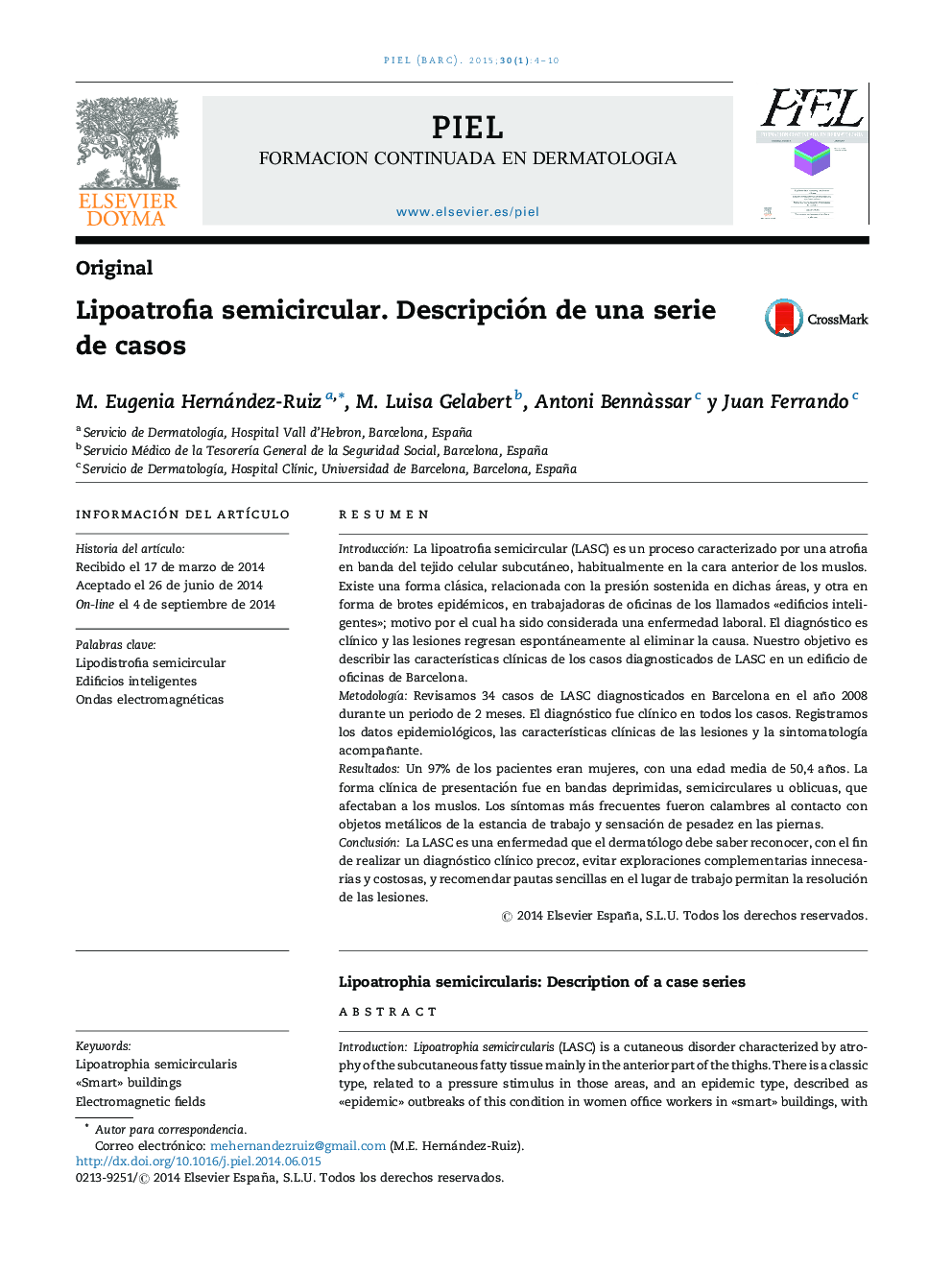 Lipoatrofia semicircular. Descripción de una serie de casos