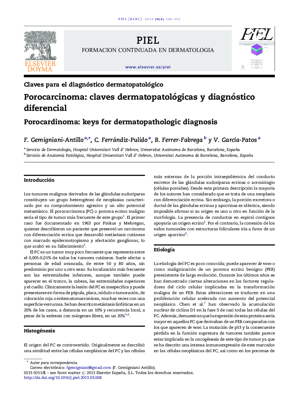 Porocarcinoma: claves dermatopatológicas y diagnóstico diferencial