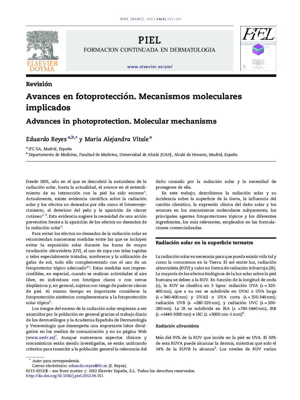 Avances en fotoprotección. Mecanismos moleculares implicados