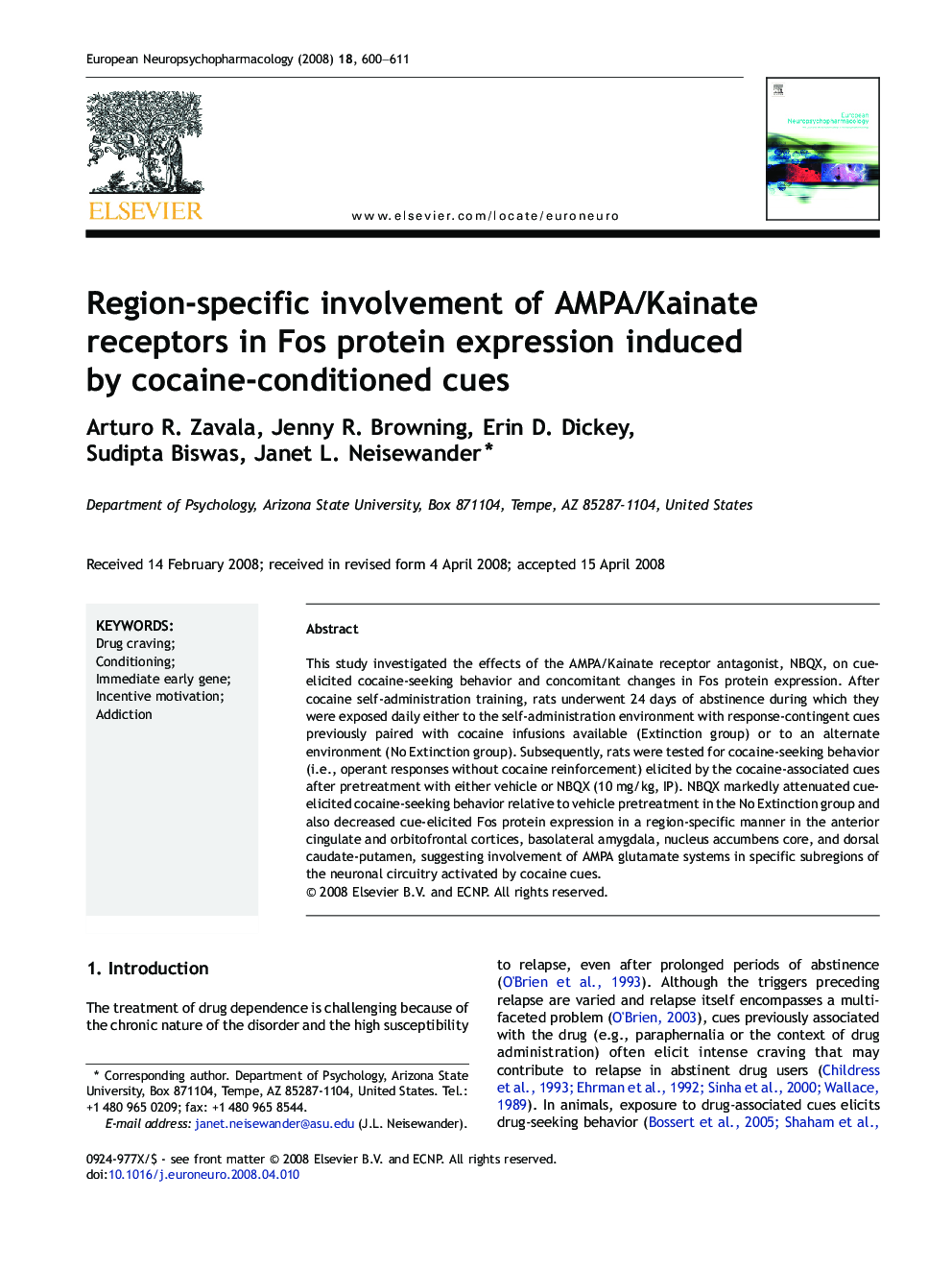 Region-specific involvement of AMPA/Kainate receptors in Fos protein expression induced by cocaine-conditioned cues