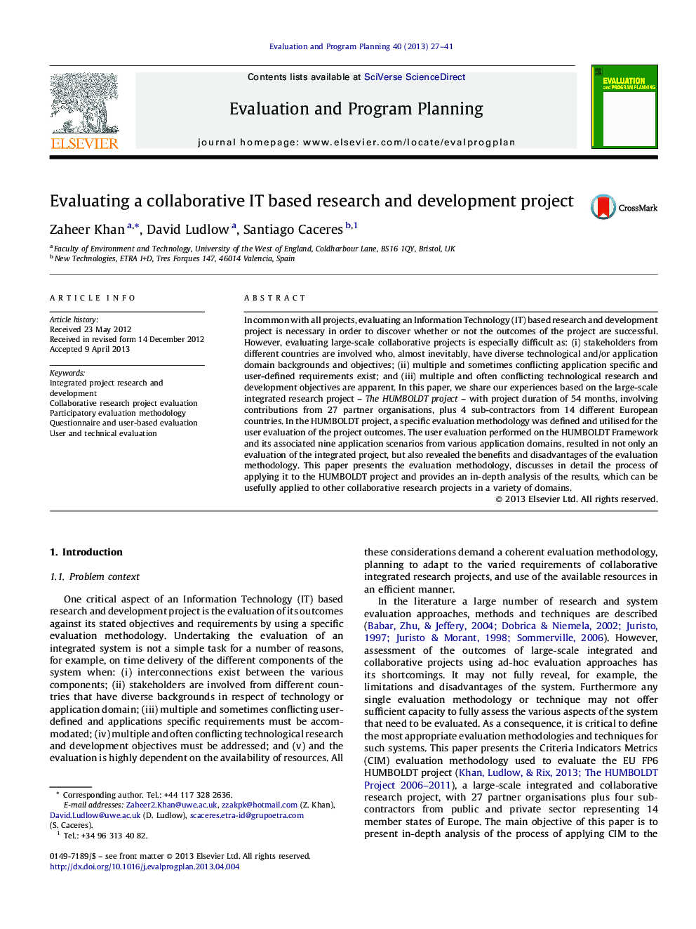 Evaluating a collaborative IT based research and development project