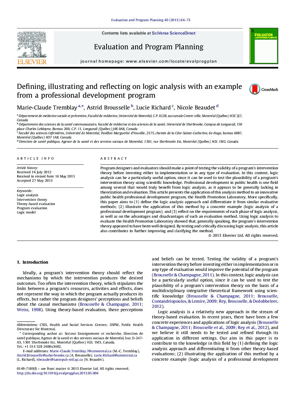 Defining, illustrating and reflecting on logic analysis with an example from a professional development program