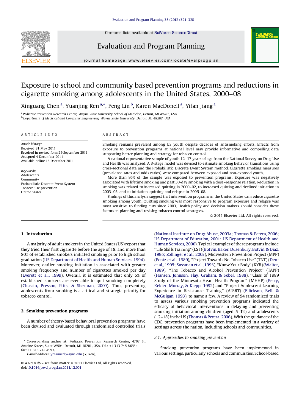 Exposure to school and community based prevention programs and reductions in cigarette smoking among adolescents in the United States, 2000–08