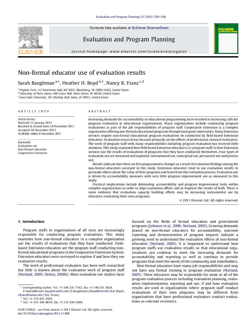 Non-formal educator use of evaluation results