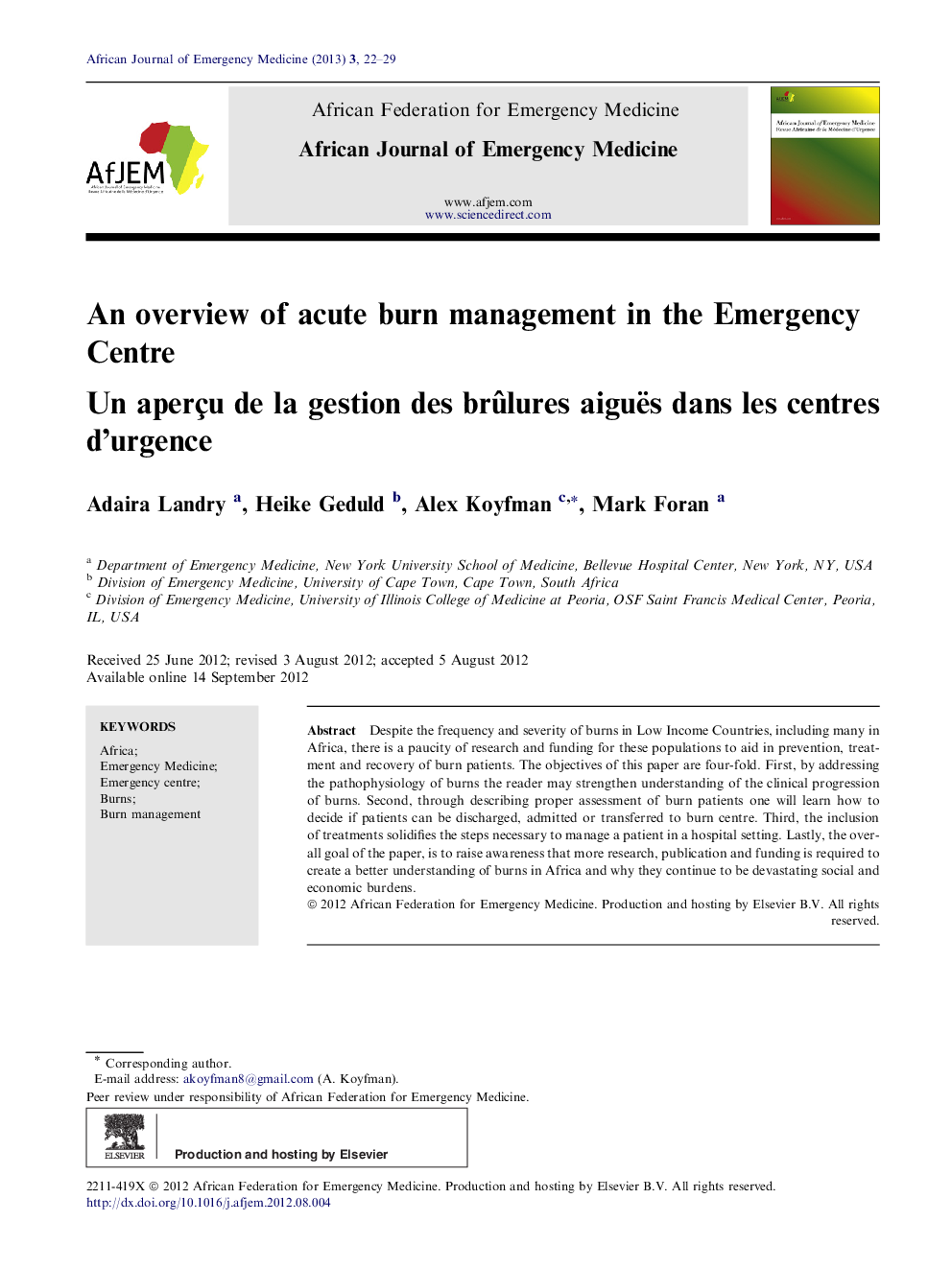 An overview of acute burn management in the Emergency Centre 