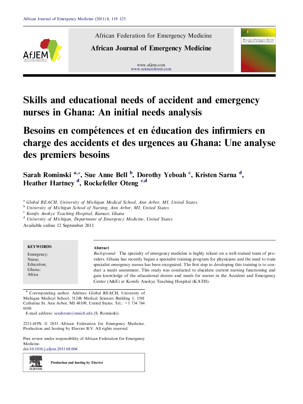 Skills and educational needs of accident and emergency nurses in Ghana: An initial needs analysis 