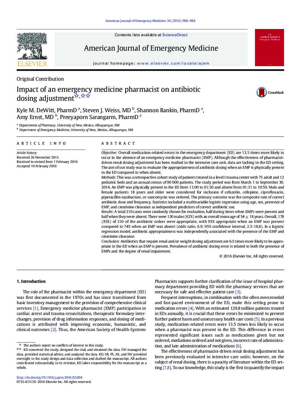 Impact of an emergency medicine pharmacist on antibiotic dosing adjustment 