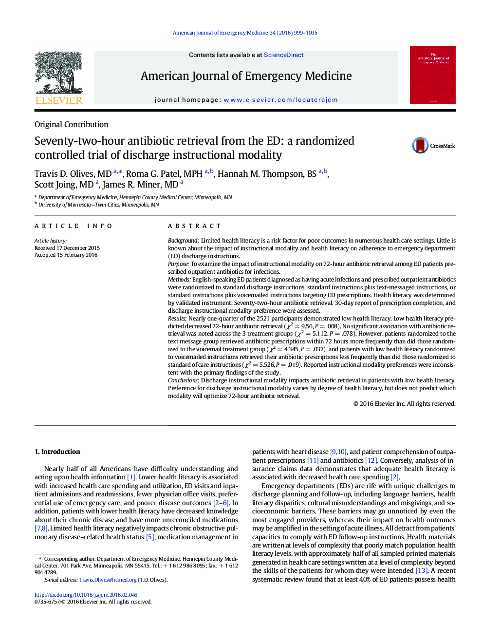 Seventy-two-hour antibiotic retrieval from the ED: a randomized controlled trial of discharge instructional modality