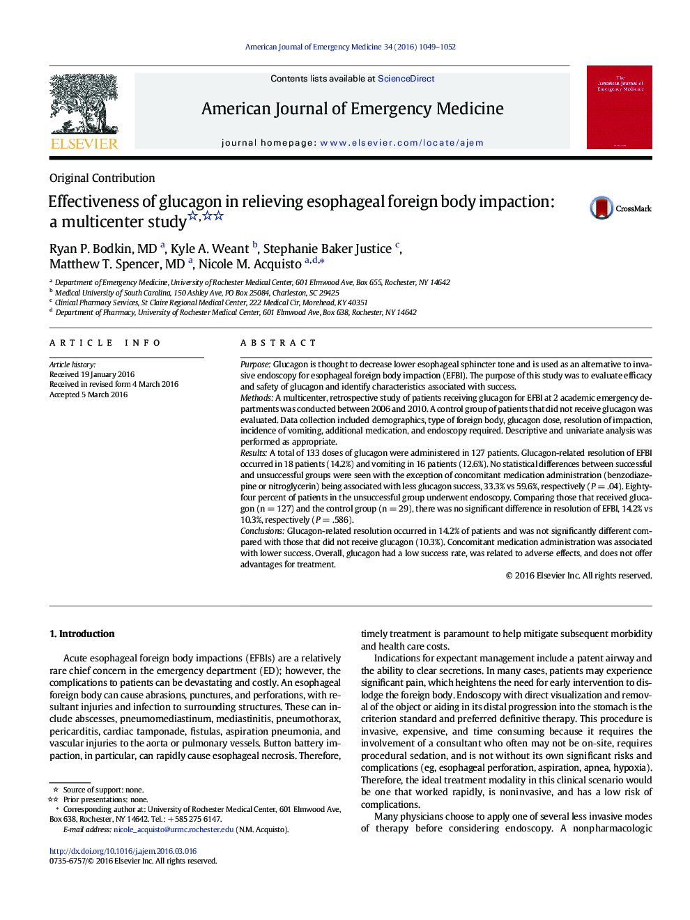 Effectiveness of glucagon in relieving esophageal foreign body impaction: a multicenter study 