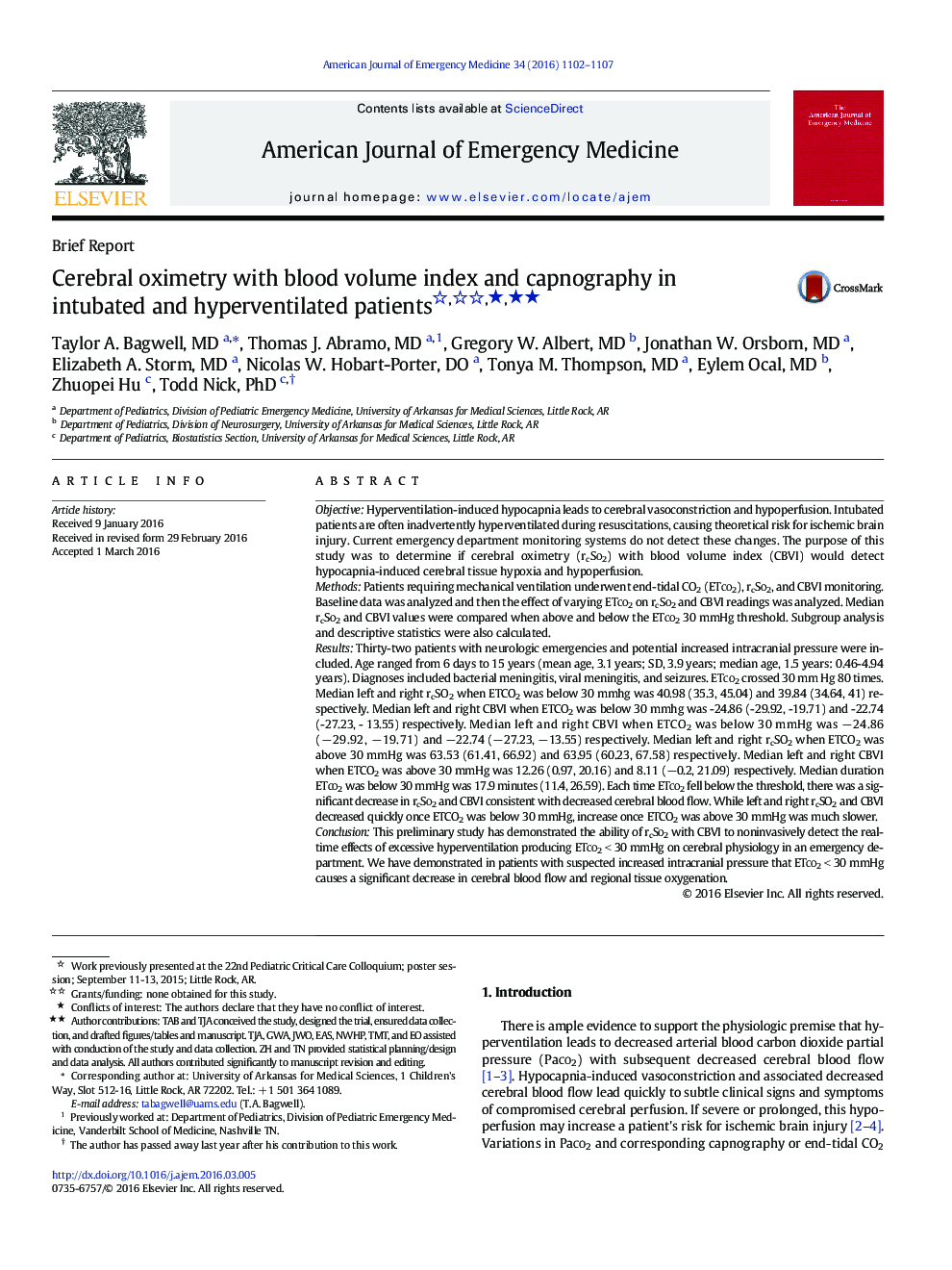 Cerebral oximetry with blood volume index and capnography in intubated and hyperventilated patients ★★★