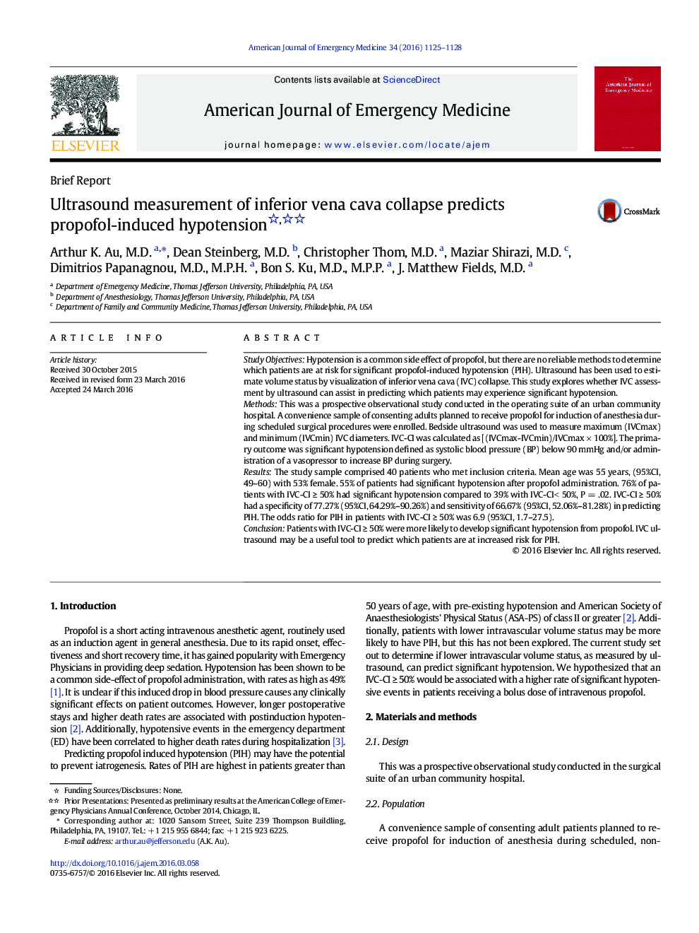 Ultrasound measurement of inferior vena cava collapse predicts propofol-induced hypotension 