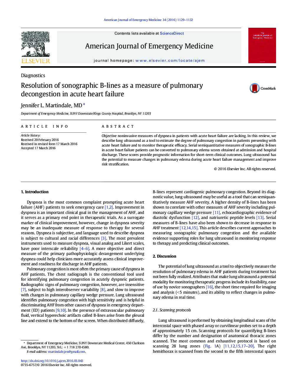 Resolution of sonographic B-lines as a measure of pulmonary decongestion in acute heart failure