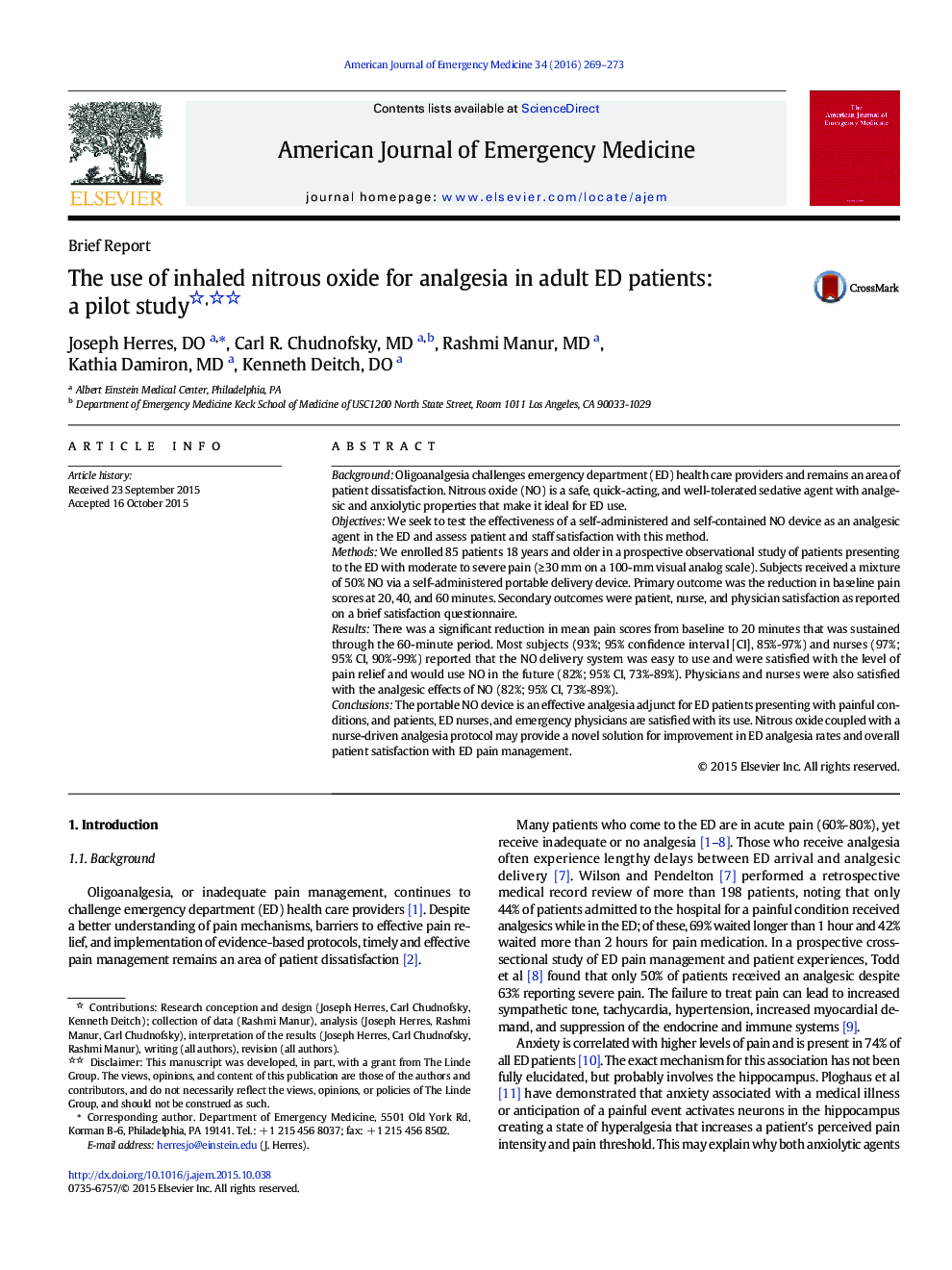 The use of inhaled nitrous oxide for analgesia in adult ED patients: a pilot study 