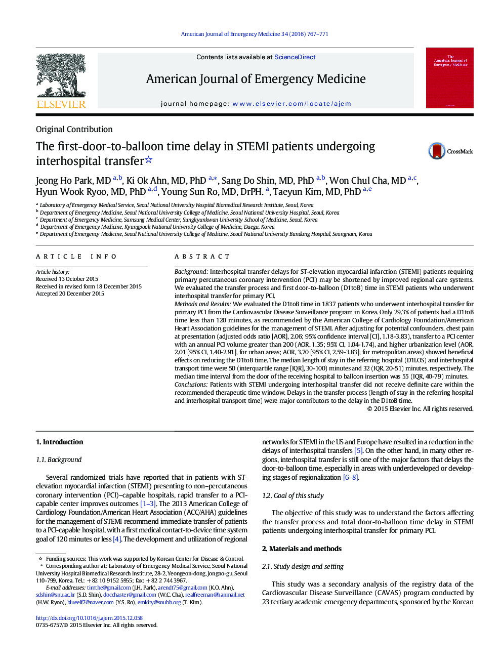 The first-door-to-balloon time delay in STEMI patients undergoing interhospital transfer 