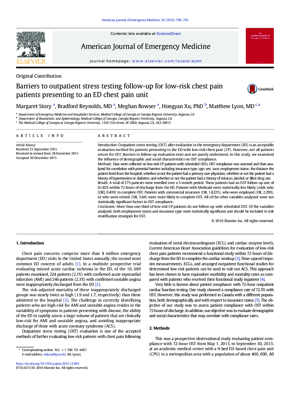 Barriers to outpatient stress testing follow-up for low-risk chest pain patients presenting to an ED chest pain unit