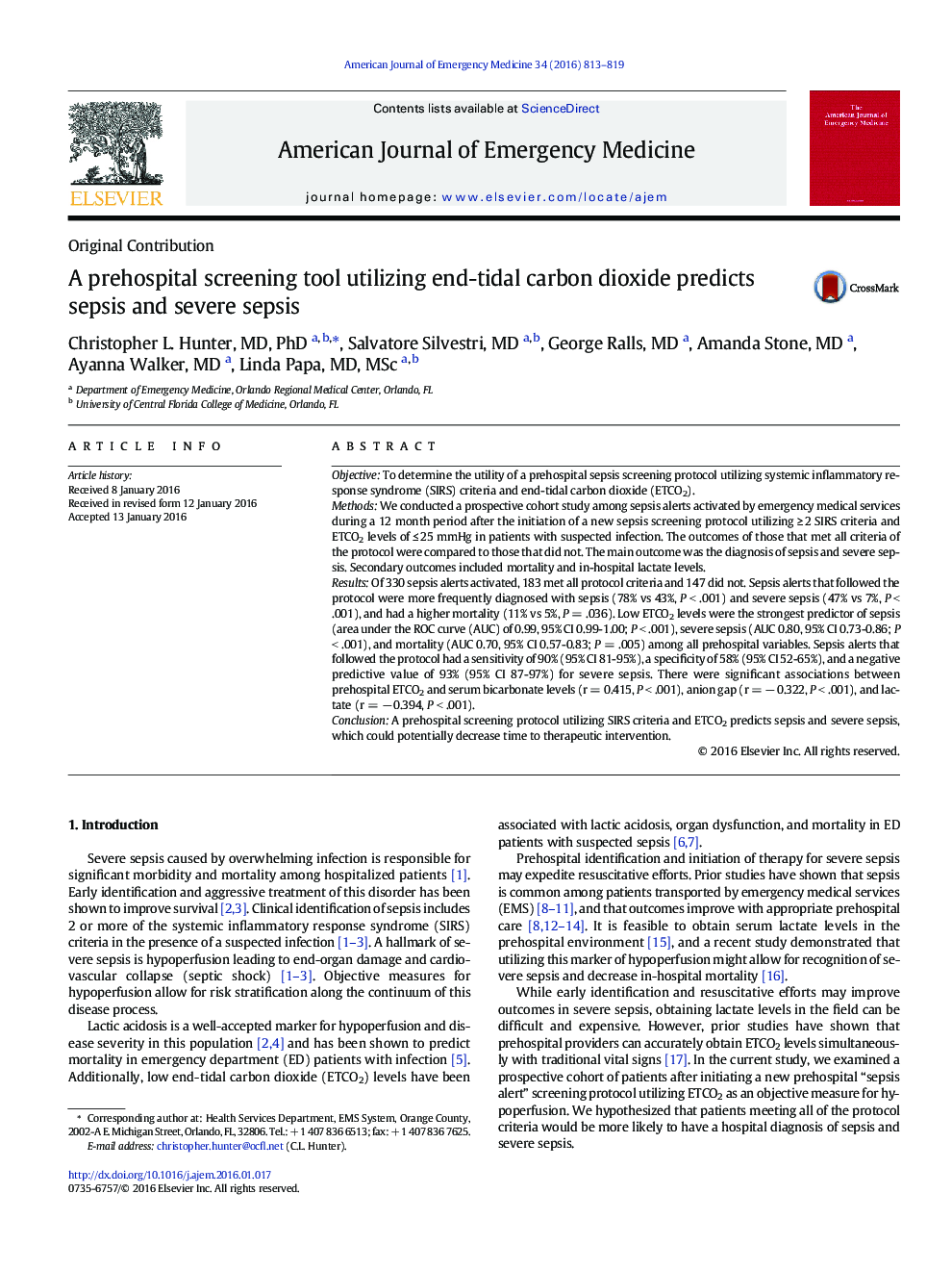 A prehospital screening tool utilizing end-tidal carbon dioxide predicts sepsis and severe sepsis