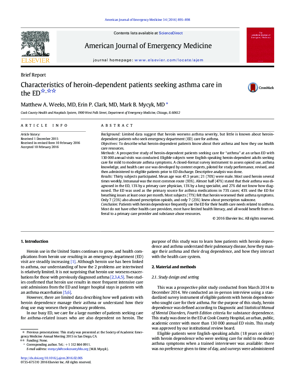 Characteristics of heroin-dependent patients seeking asthma care in the ED 