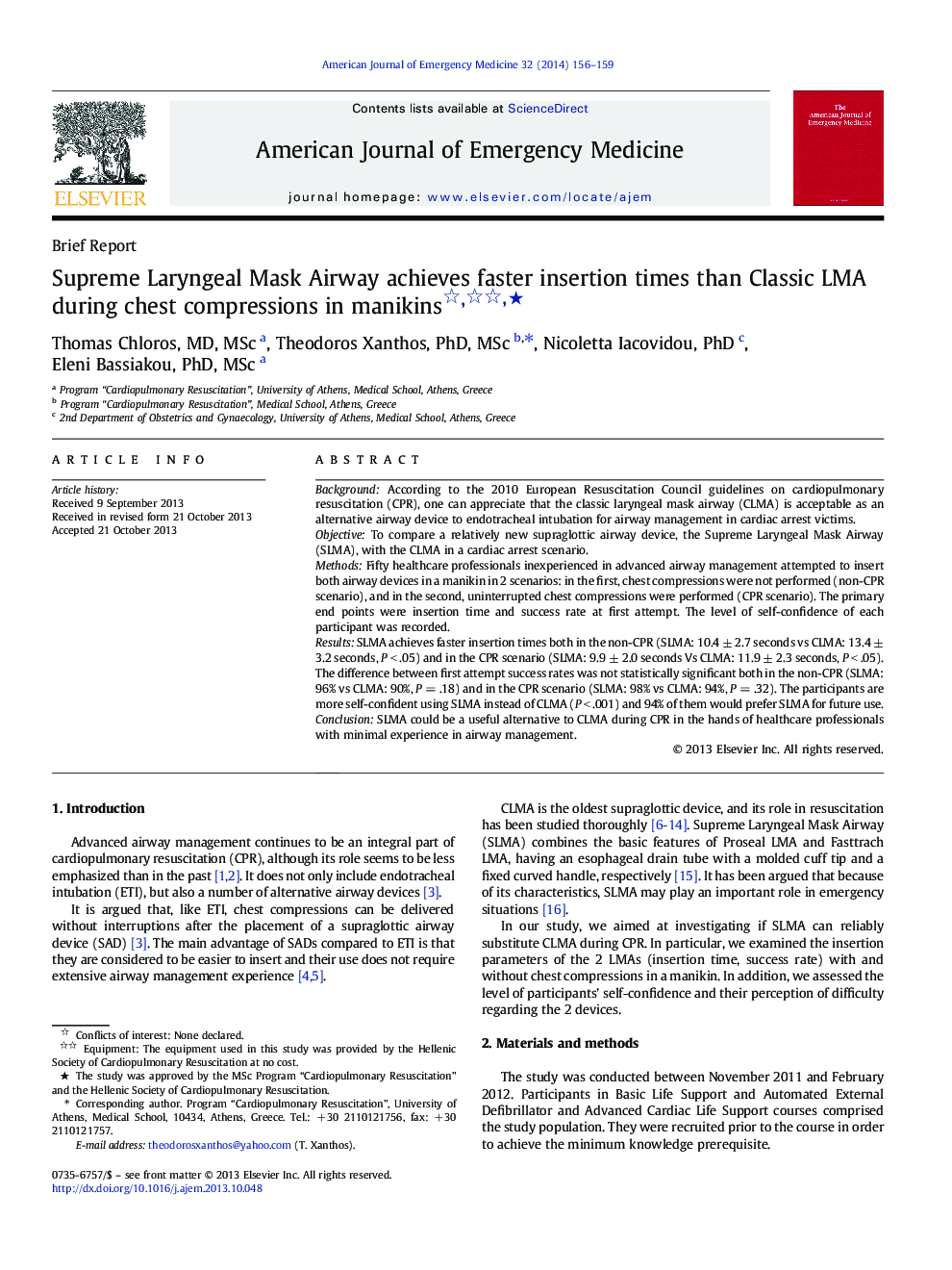 Supreme Laryngeal Mask Airway achieves faster insertion times than Classic LMA during chest compressions in manikins ★