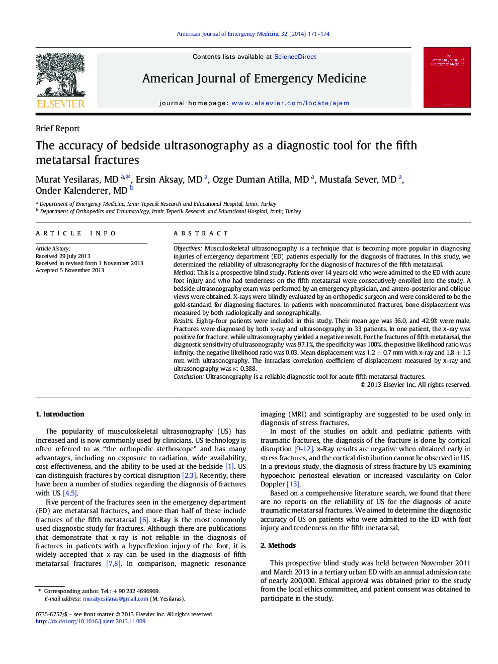 The accuracy of bedside ultrasonography as a diagnostic tool for the fifth metatarsal fractures