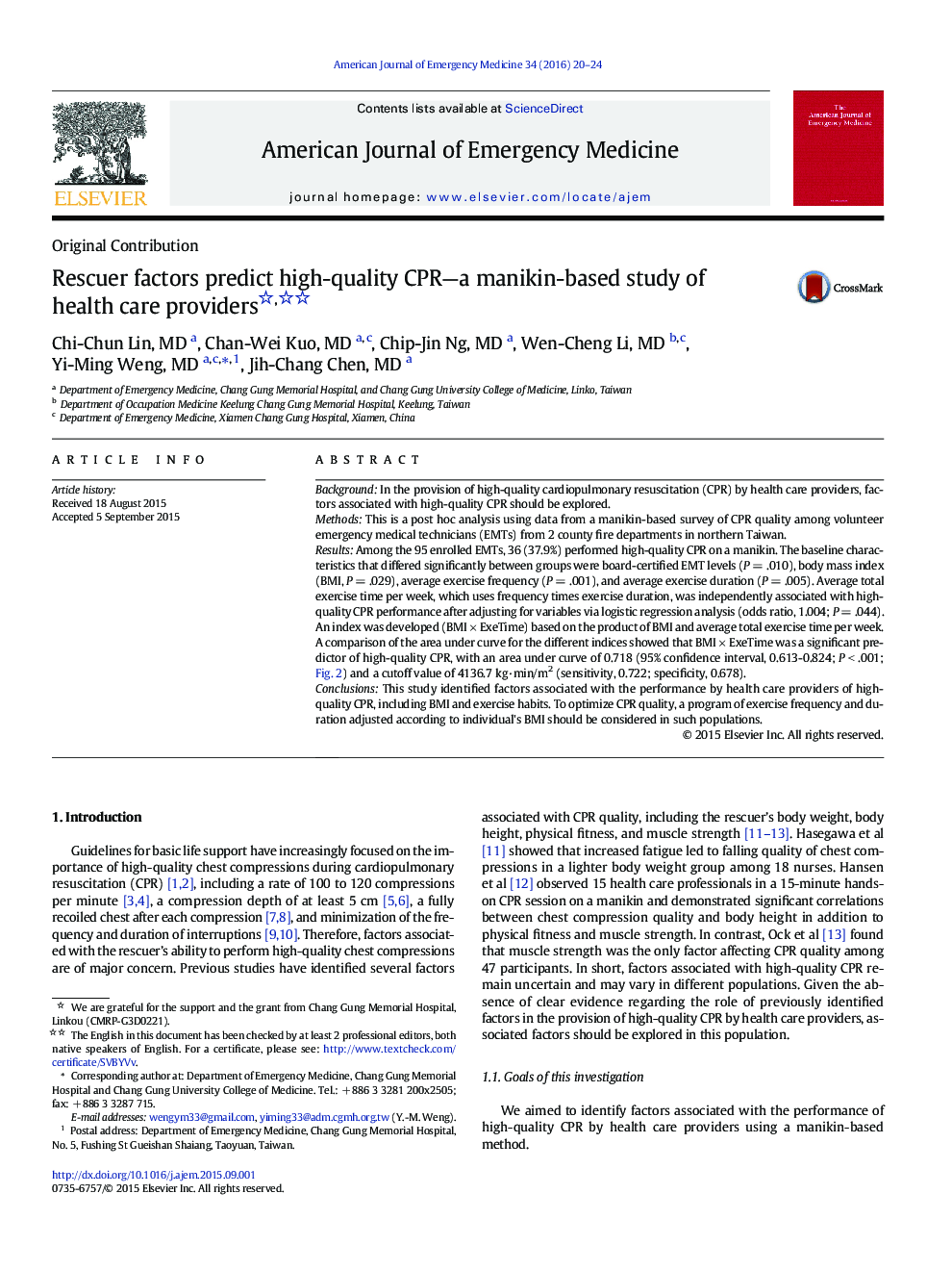 Rescuer factors predict high-quality CPR—a manikin-based study of health care providers 