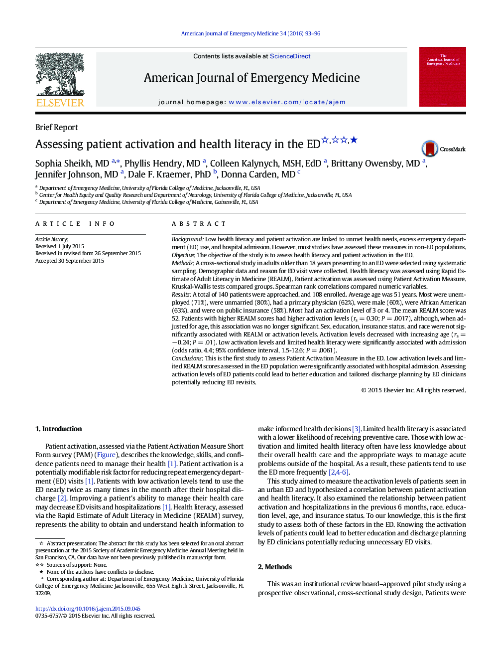 Assessing patient activation and health literacy in the ED ★