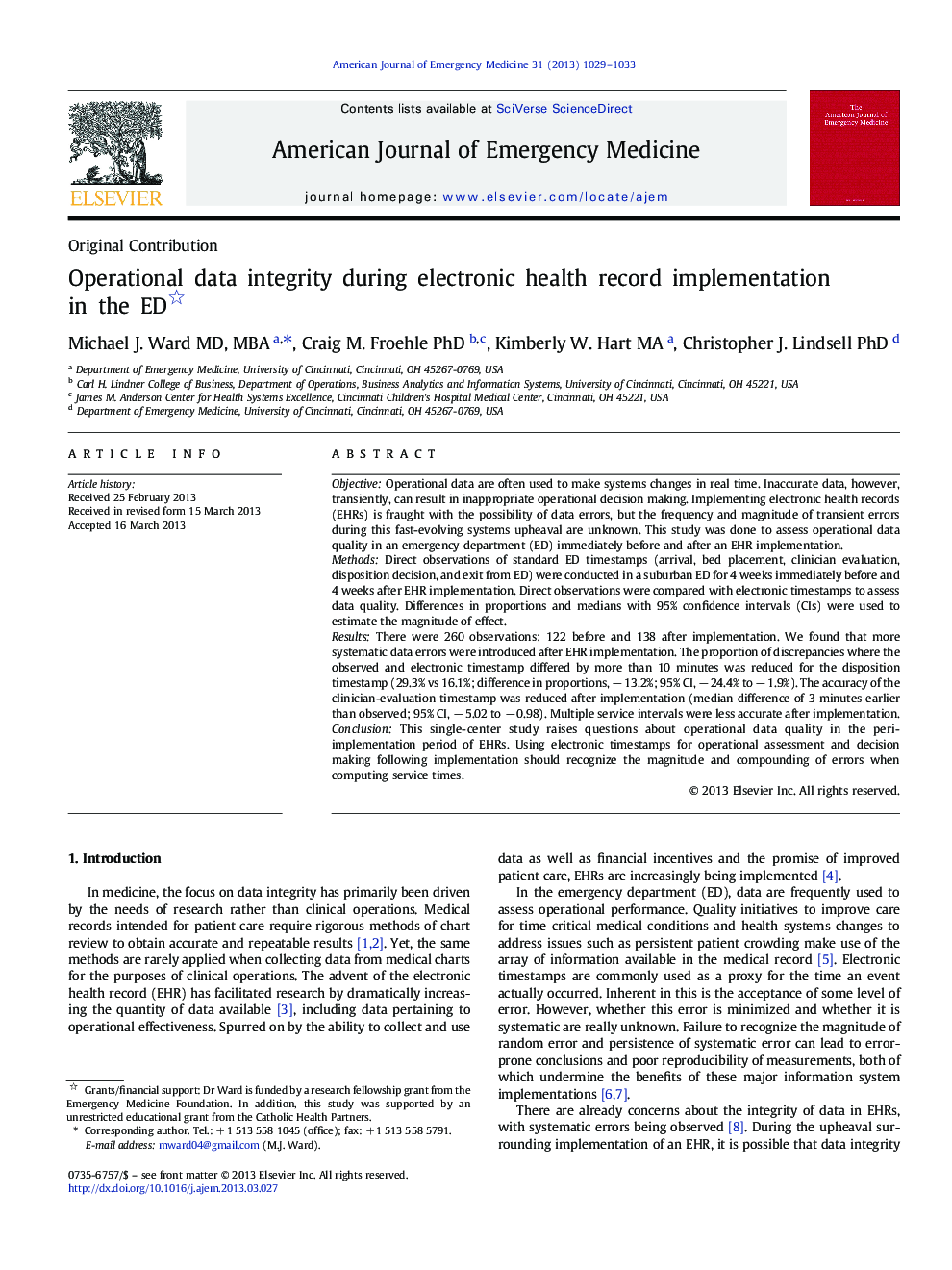 Operational data integrity during electronic health record implementation in the ED 