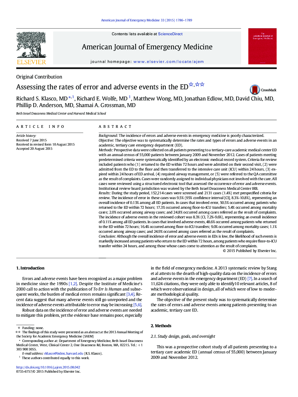 Assessing the rates of error and adverse events in the ED 