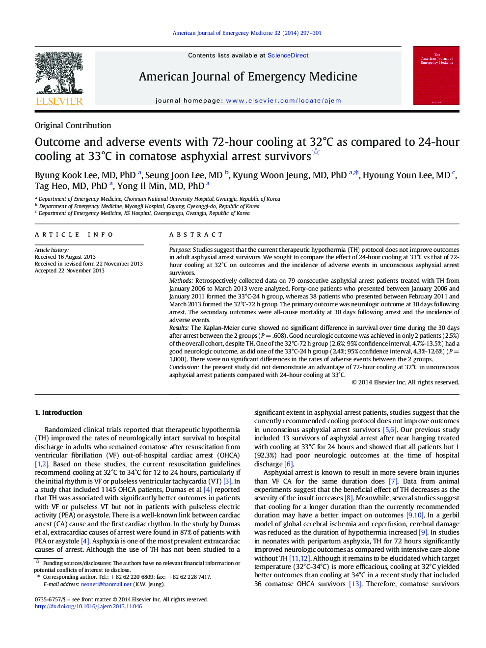 Outcome and adverse events with 72-hour cooling at 32°C as compared to 24-hour cooling at 33°C in comatose asphyxial arrest survivors 