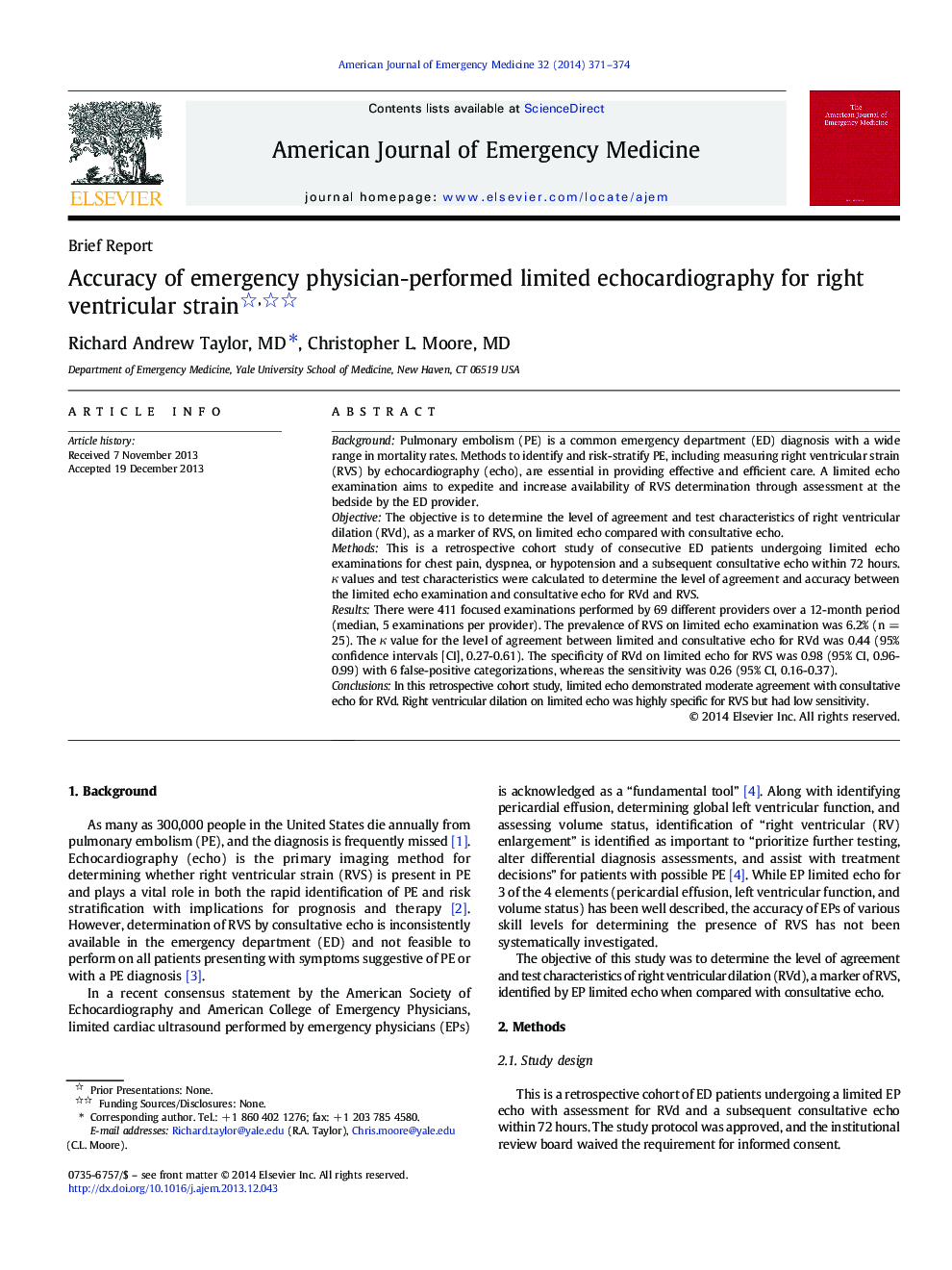 Accuracy of emergency physician-performed limited echocardiography for right ventricular strain 