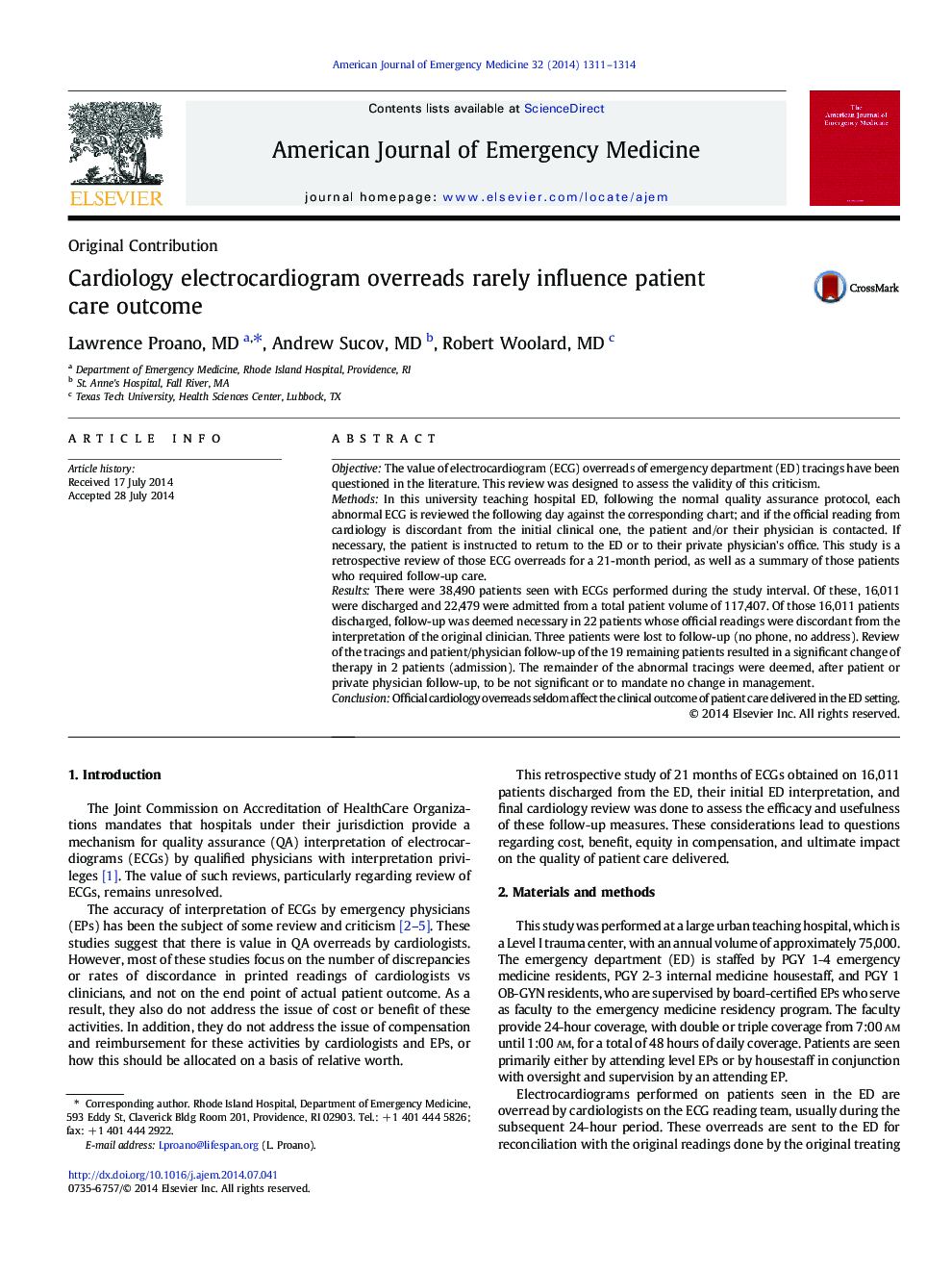 Cardiology electrocardiogram overreads rarely influence patient care outcome