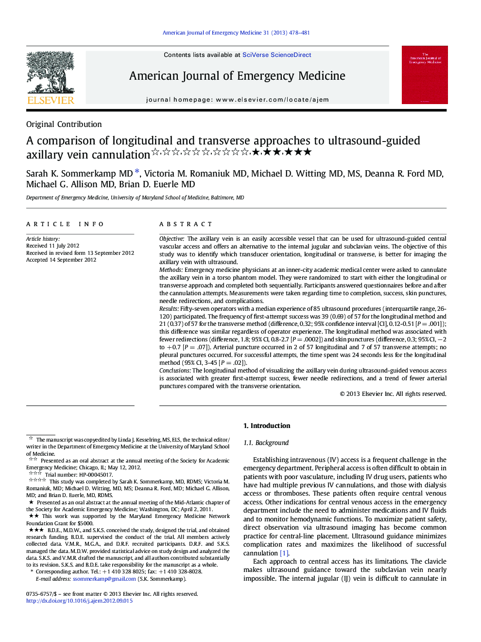 A comparison of longitudinal and transverse approaches to ultrasound-guided axillary vein cannulation ★★★★★★