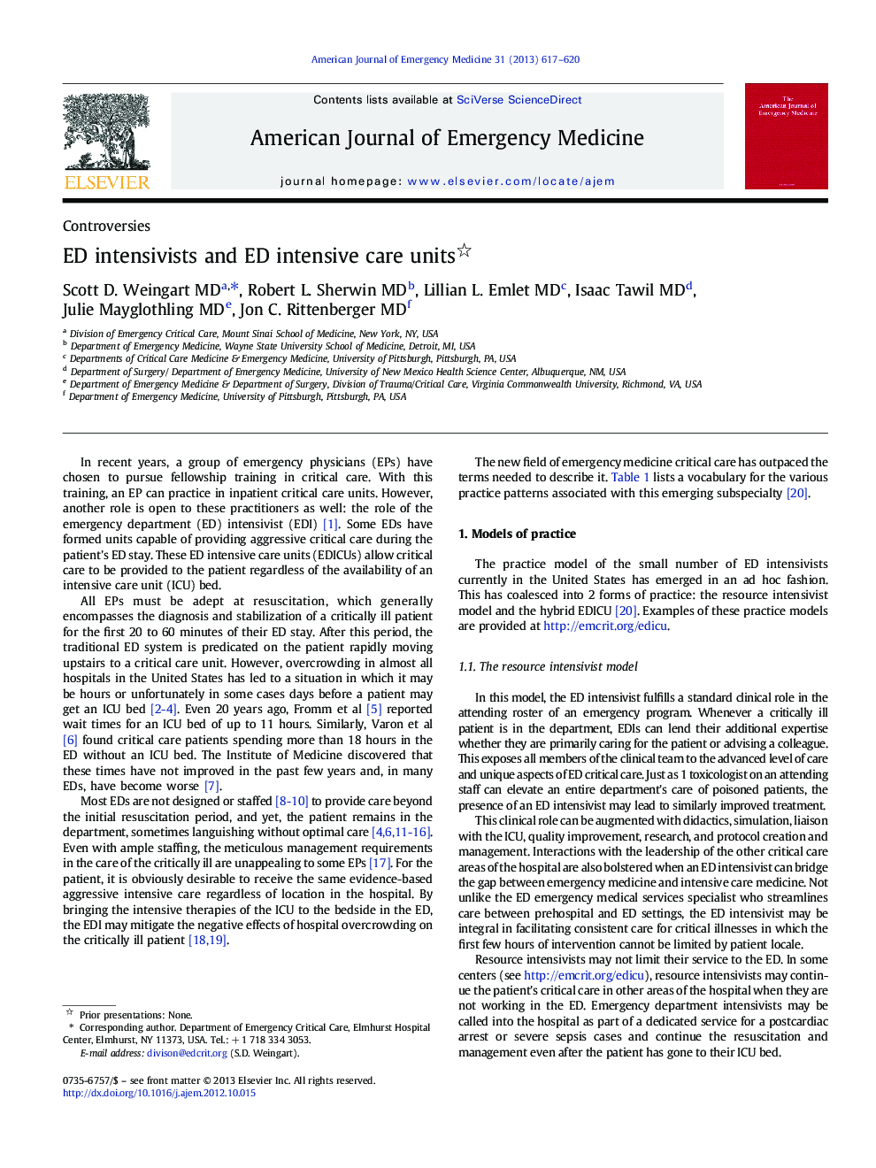 ED intensivists and ED intensive care units