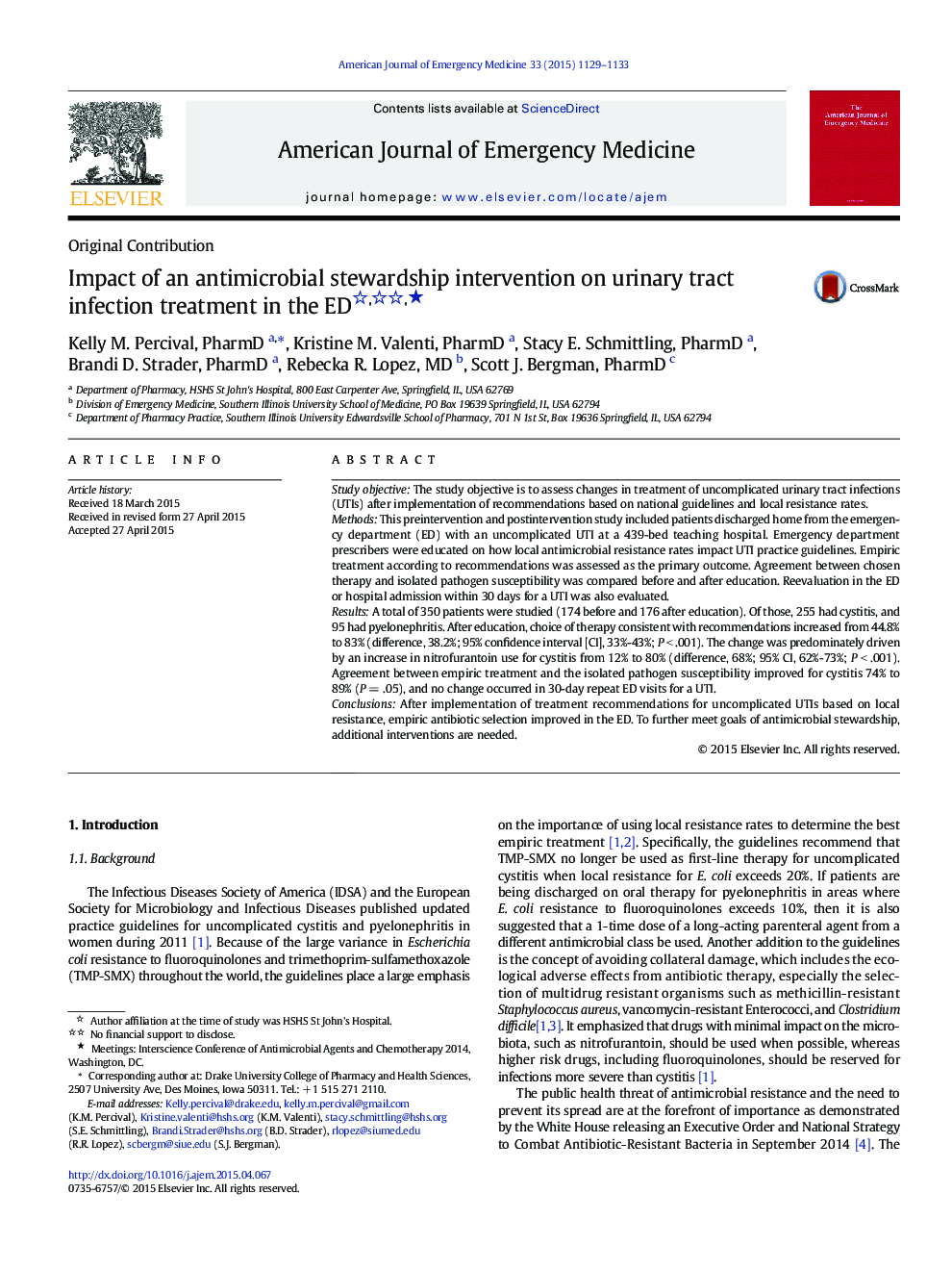 Impact of an antimicrobial stewardship intervention on urinary tract infection treatment in the ED ★
