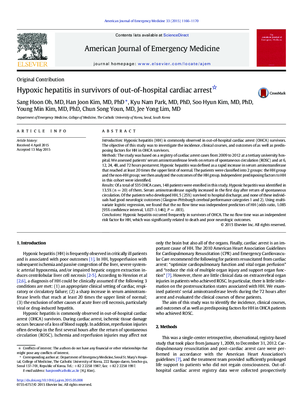 Hypoxic hepatitis in survivors of out-of-hospital cardiac arrest 