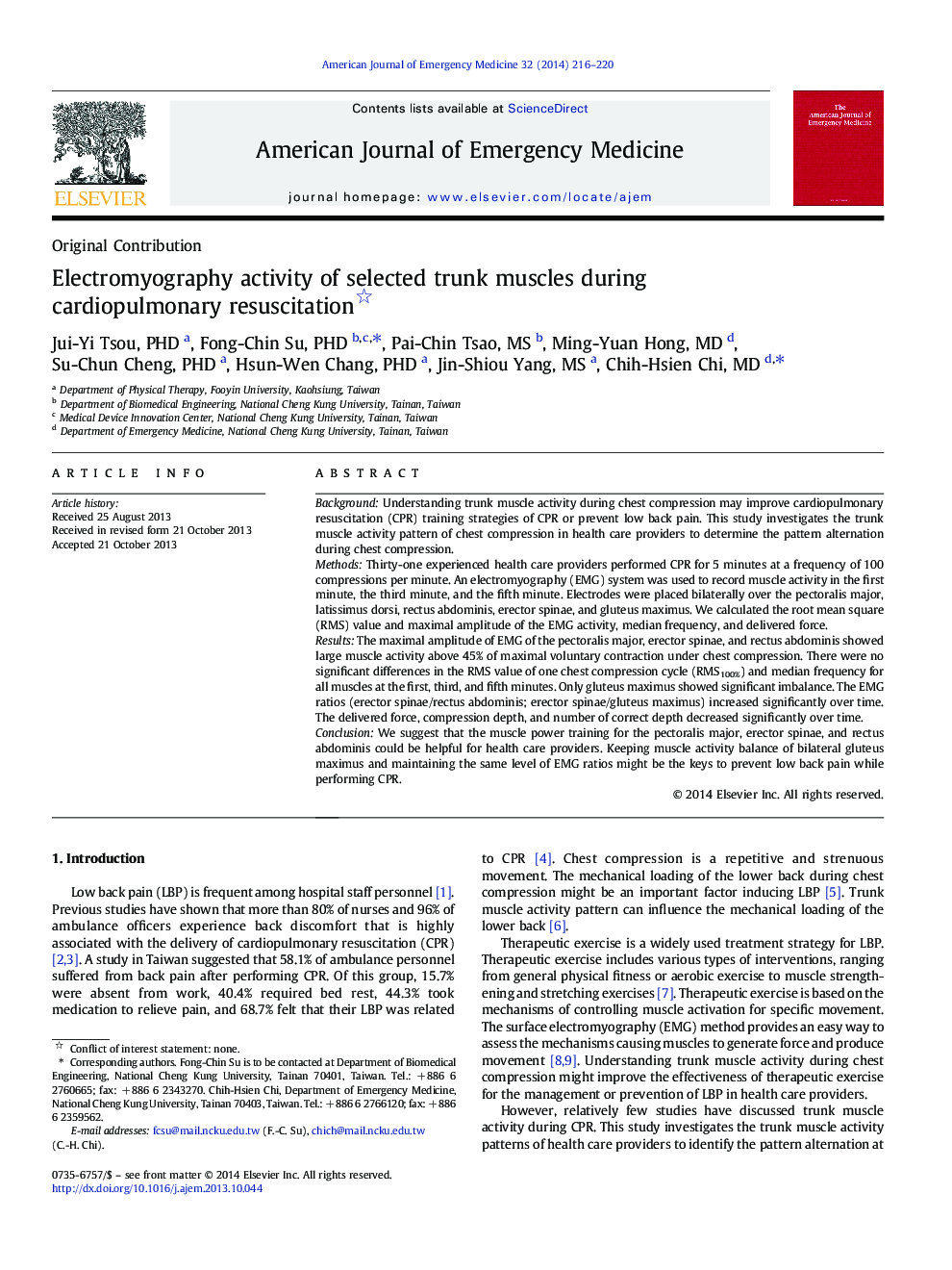 Electromyography activity of selected trunk muscles during cardiopulmonary resuscitation 