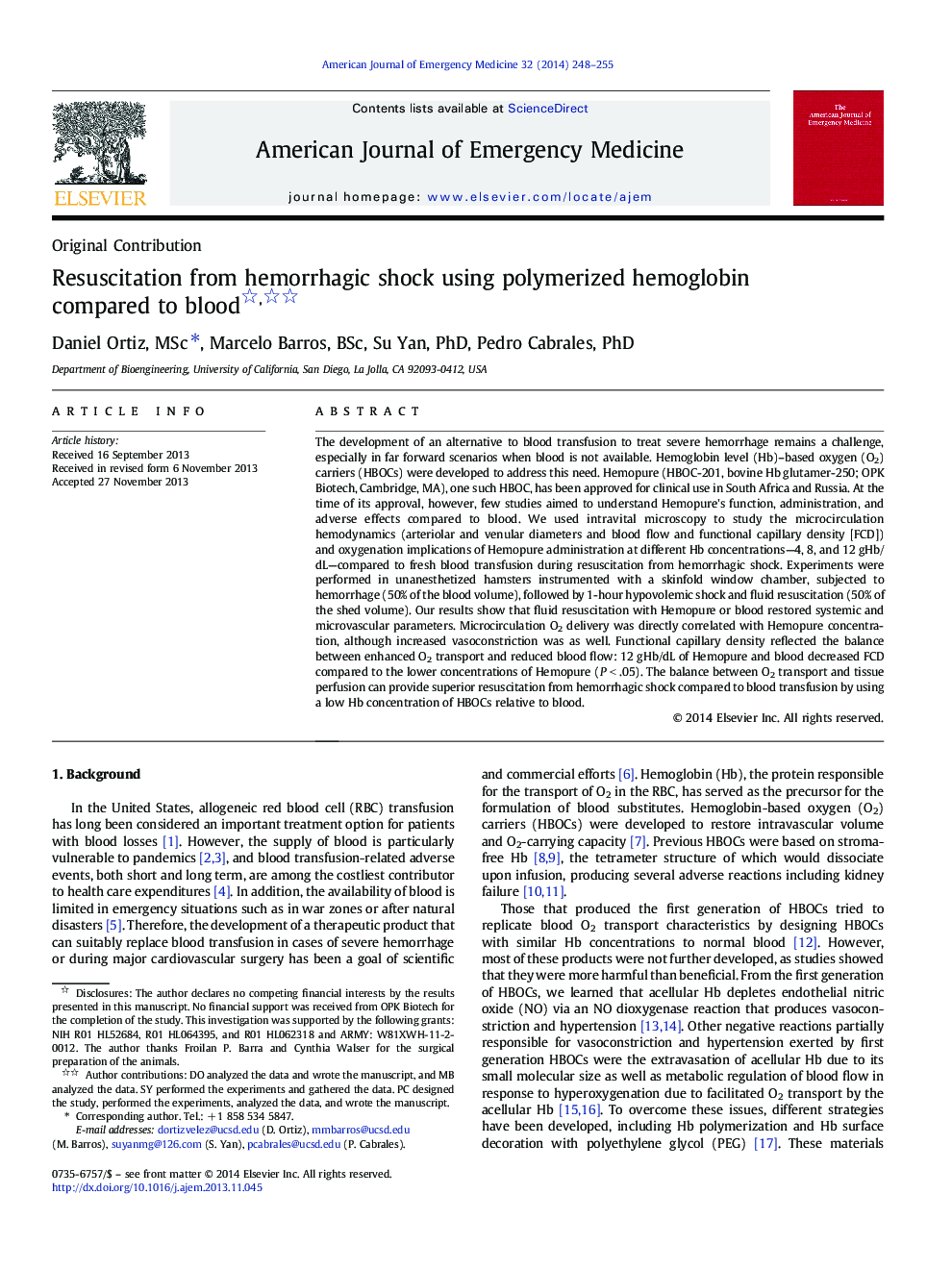 Resuscitation from hemorrhagic shock using polymerized hemoglobin compared to blood 