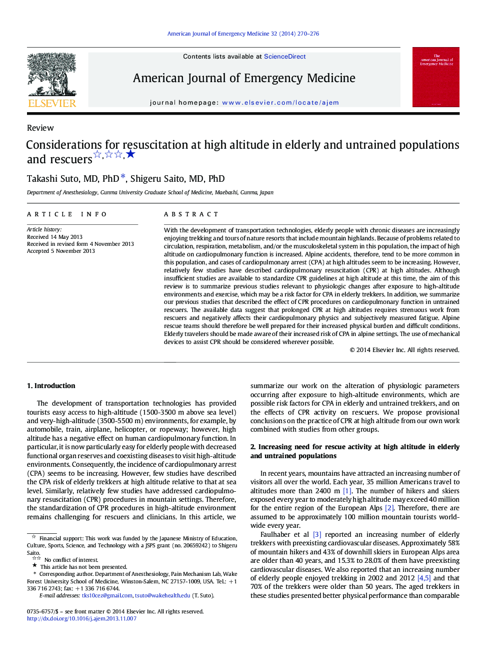 Considerations for resuscitation at high altitude in elderly and untrained populations and rescuers ★