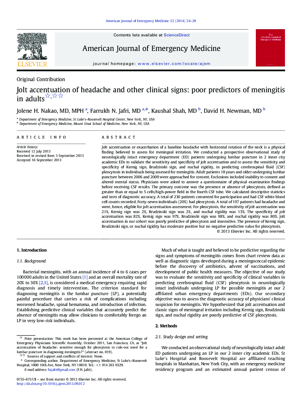 Jolt accentuation of headache and other clinical signs: poor predictors of meningitis in adults 