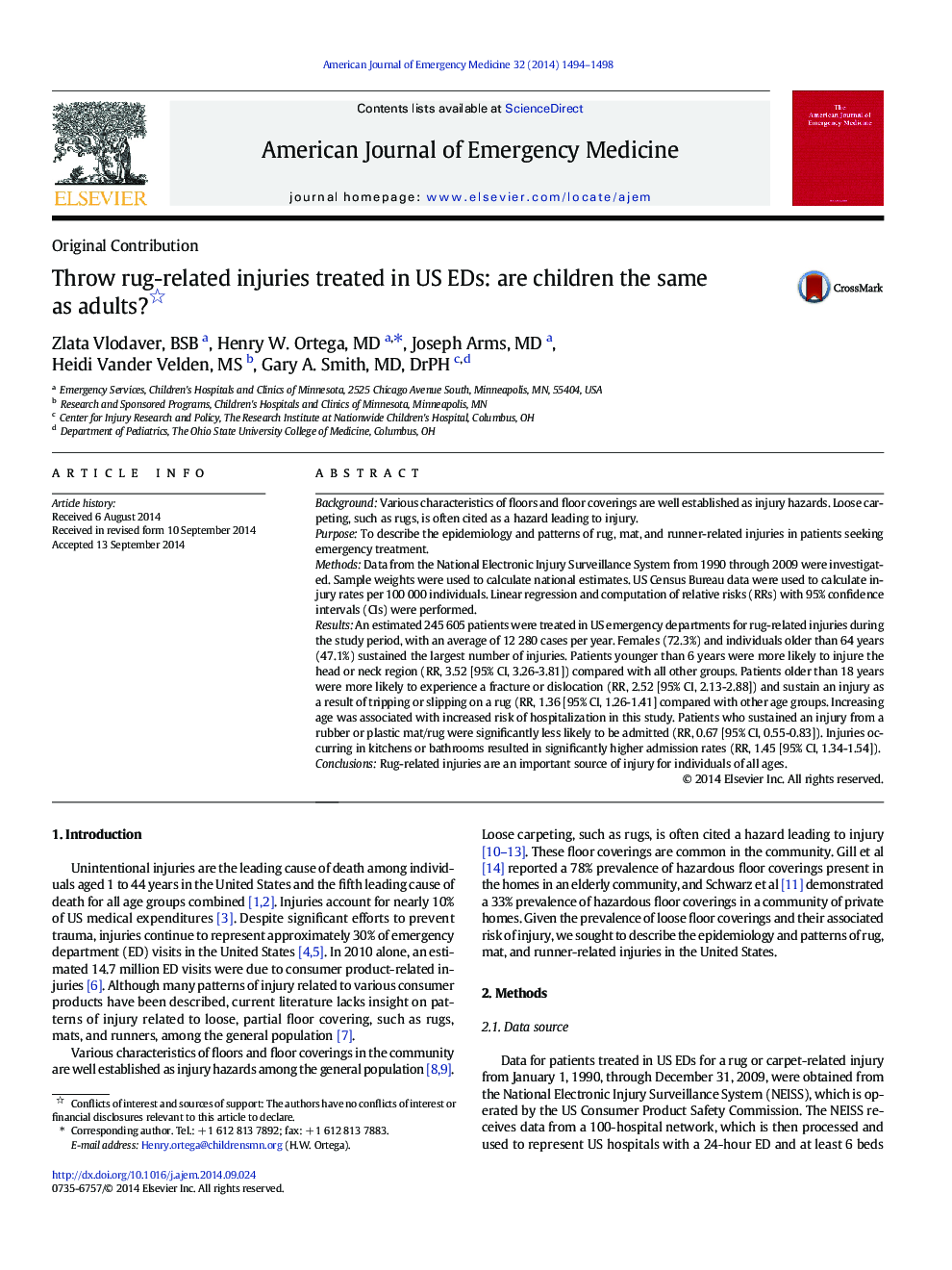 Throw rug-related injuries treated in US EDs: are children the same as adults? 