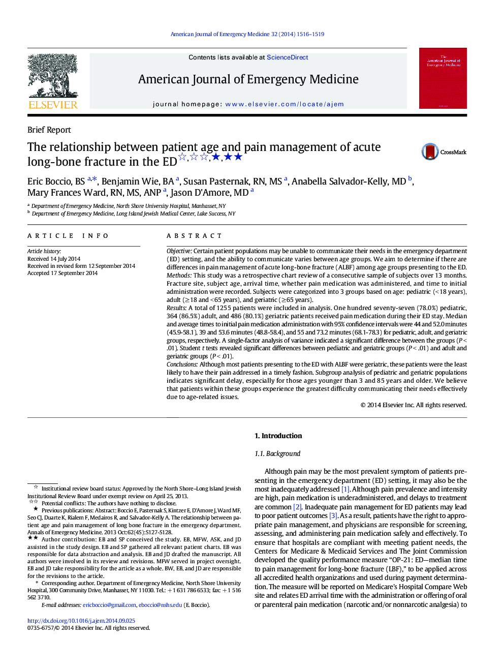The relationship between patient age and pain management of acute long-bone fracture in the ED ★★★