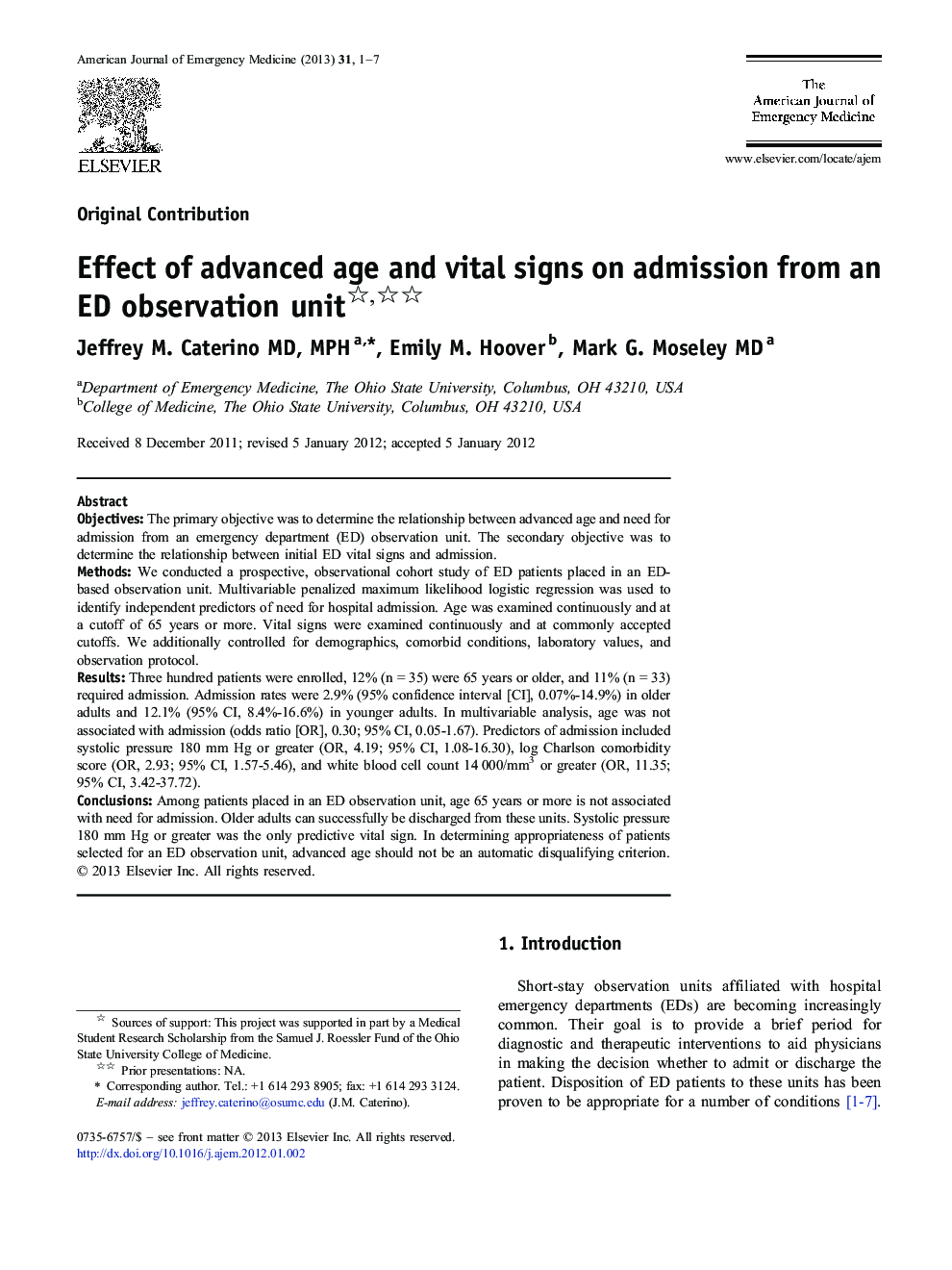 Effect of advanced age and vital signs on admission from an ED observation unit 