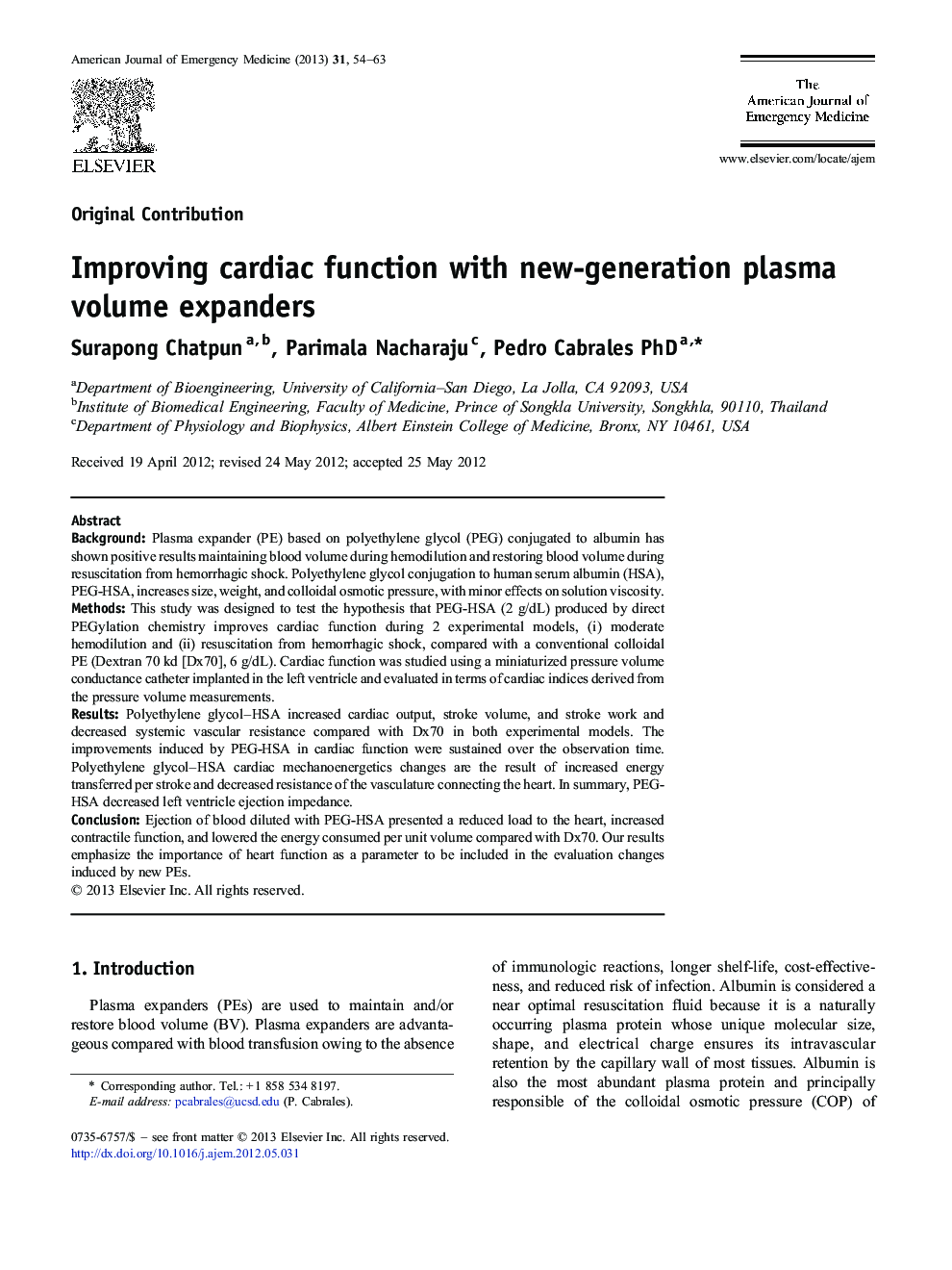 Improving cardiac function with new-generation plasma volume expanders