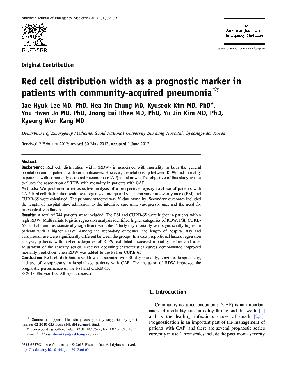 Red cell distribution width as a prognostic marker in patients with community-acquired pneumonia 