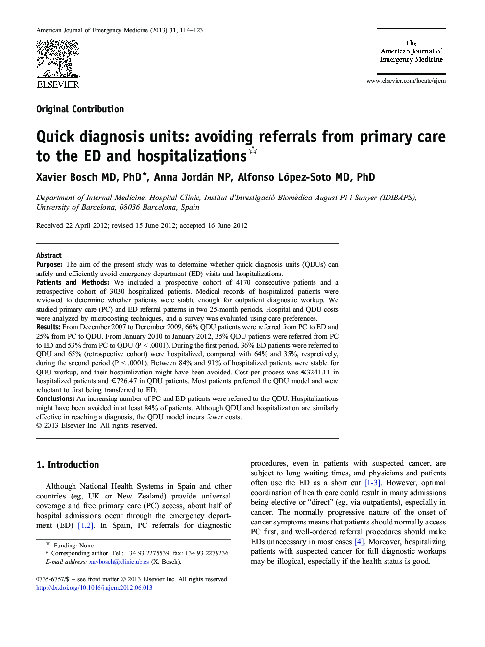 Quick diagnosis units: avoiding referrals from primary care to the ED and hospitalizations 
