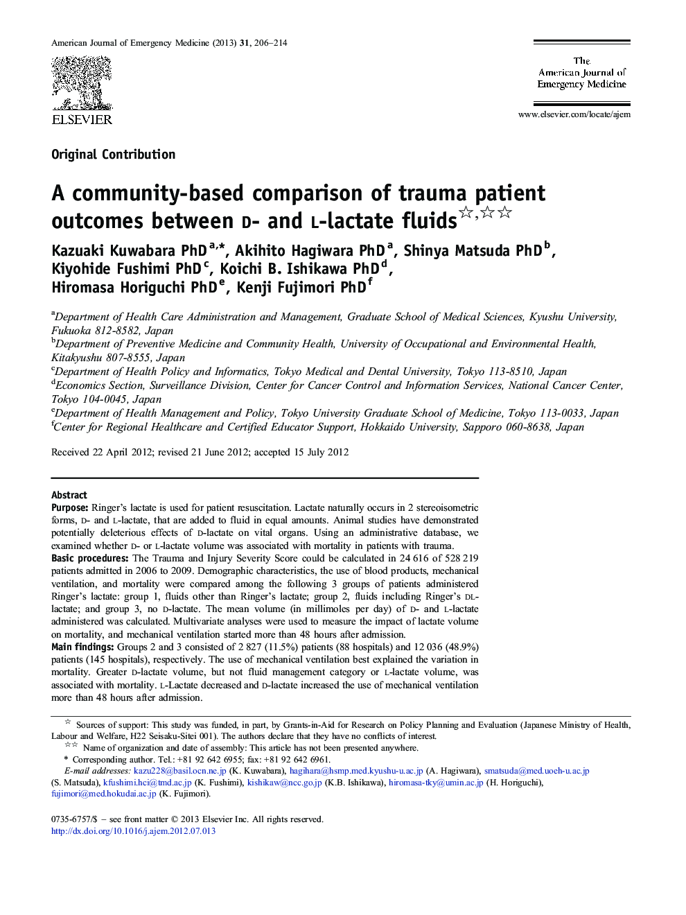 A community-based comparison of trauma patient outcomes between d- and l-lactate fluids 